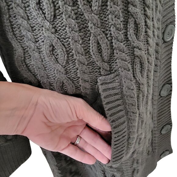D&Co. (Denim & Company) Size M Dark Olive Green Cable Knit Duster Cardigan - Picture 6 of 13